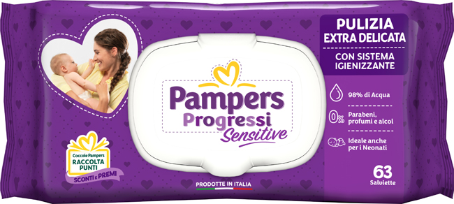 PAMPERS PROGRESSI SALVIETTE SENSITIVE ALOE RICARICA 63 PEZZI - Farmacia Sant Anna SAS del Dott. Mariani Federigo