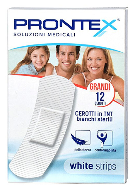 CEROTTO PRONTEX WHITE STRIPS IN TESSUTO NON TESSUTO BIANCO STERILE SCATOLA 12 CEROTTI GRANDI - Farmacia Sant Anna SAS del Dott. Mariani Federigo