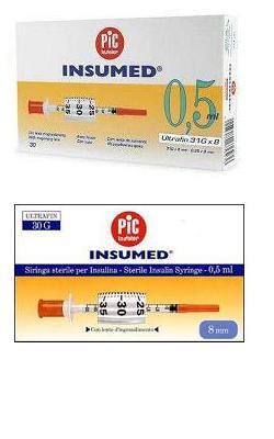 SIRINGA PER INSULINA PIC INSUMED 0,3 ML 100 UI SPAZIO ZERO AGO 30 GAUGE 8 MM 3 SACCHETTI DA 10 PEZZI - Farmacia Sant Anna SAS del Dott. Mariani Federigo