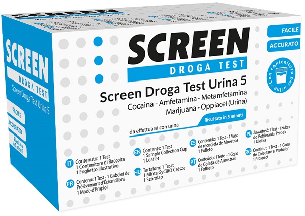 SCREEN DROGA TEST 5 DROGHE TEST ANTIDROGA CON CONTENITORE URINA - Farmacia Sant Anna SAS del Dott. Mariani Federigo