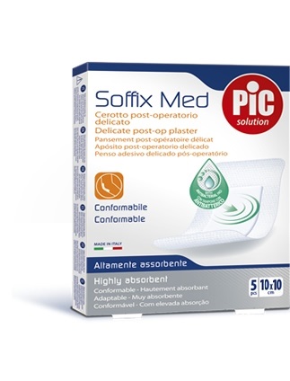 CEROTTO PIC SOFFIX MED IN TNT CON TAMPONE CENTRALE ASSORBENTE STERILE MONOUSO 10X10 CM ANTIBATTERICO 5 PEZZI - Farmacia Sant Anna SAS del Dott. Mariani Federigo