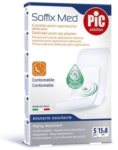 CEROTTO PIC SOFFIX MED IN TNT CON TAMPONE CENTRALE ASSORBENTE STERILE MONOUSO 15X8 CM ANTIBATTERICO 5 PEZZI - Farmacia Sant Anna SAS del Dott. Mariani Federigo
