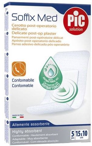 CEROTTO PIC SOFFIX MED IN TNT CON TAMPONE CENTRALE ASSORBENTE STERILE MONOUSO 10X15 CM ANTIBATTERICO 5 PEZZI - Farmacia Sant Anna SAS del Dott. Mariani Federigo