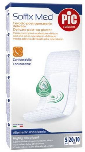CEROTTO PIC SOFFIX MED IN TNT CON TAMPONE CENTRALE ASSORBENTE STERILE MONOUSO 10X20 CM ANTIBATTERICO 5 PEZZI - Farmacia Sant Anna SAS del Dott. Mariani Federigo