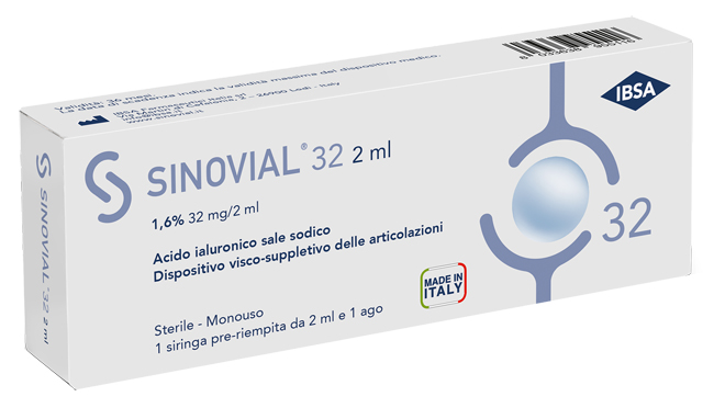 SIRINGA INTRA-ARTICOLARE SINOVIAL 32 ACIDO IALURONICO SALE SODICO 1,6% 32MG/2ML 2ML + AGO 21 GAUGE - Farmacia Sant Anna SAS del Dott. Mariani Federigo