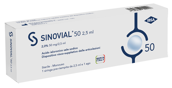SIRINGA INTRA-ARTICOLARE SINOVIAL 50 ACIDO IALURONICO SALE SODICO 2% 50MG/2,5ML 2,5ML + AGO 21 GAUGE - Farmacia Sant Anna SAS del Dott. Mariani Federigo