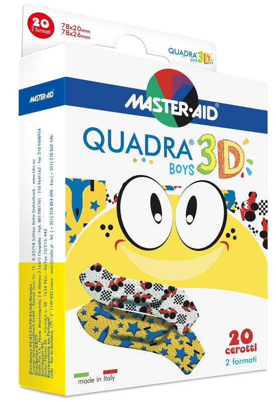 CEROTTO MASTER-AID QUADRA 3D BOYS 20 PEZZI ASSORTITI - Farmacia Sant Anna SAS del Dott. Mariani Federigo
