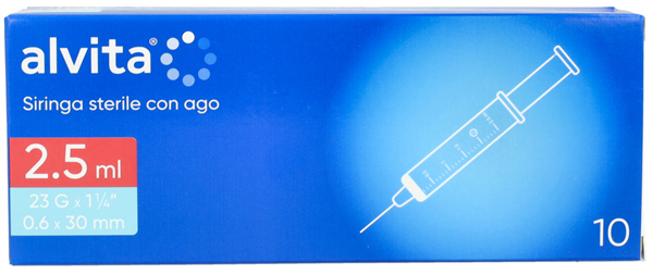 SIRINGA PER INFUSIONE E IRRIGAZIONE ALVITA 2,5 ML CON AGO 23 GAUGE 1 1/4 0,6X30MM 10 PEZZI - Farmacia Sant Anna SAS del Dott. Mariani Federigo
