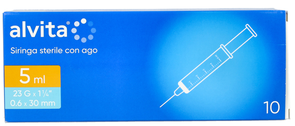 SIRINGA PER INFUSIONE E IRRIGAZIONE ALVITA 5 ML CON AGO 23 GAUGE 1 1/4 0,6X30MM 10 PEZZI - Farmacia Sant Anna SAS del Dott. Mariani Federigo