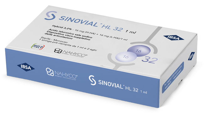 SIRINGA INTRA-ARTICOLARE SINOVIAL HL 32 ACIDO IALURONICO SALE SODICO 16MG H-HA + 16MG H-LA/1ML + AGO 22 GAUGE + AGO 29 GAUGE - Farmacia Sant Anna SAS del Dott. Mariani Federigo
