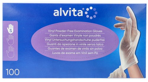 GUANTI DA ISPEZIONE ALVITA IN VINILE SENZA TALCO S 100 PEZZI - Farmacia Sant Anna SAS del Dott. Mariani Federigo