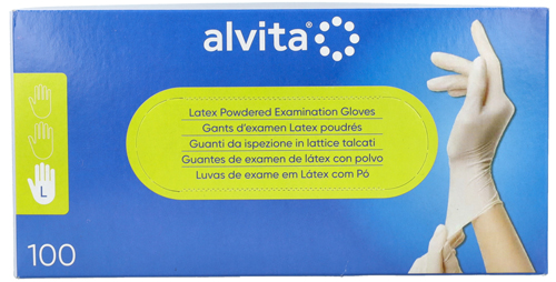 GUANTI DA ISPEZIONE ALVITA IN LATTICE TALCATI L 100 PEZZI - Farmacia Sant Anna SAS del Dott. Mariani Federigo