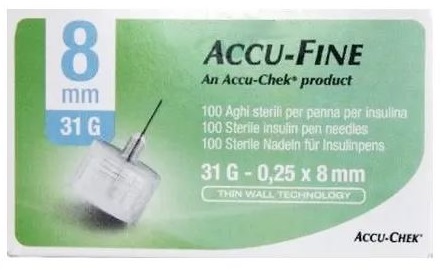 AGO PER PENNA DA INSULINA ACCU-FINE PEN NEEDLE ACCU-CHEK GAUGE 31 X 8MM 100 PEZZI - Farmacia Sant Anna SAS del Dott. Mariani Federigo