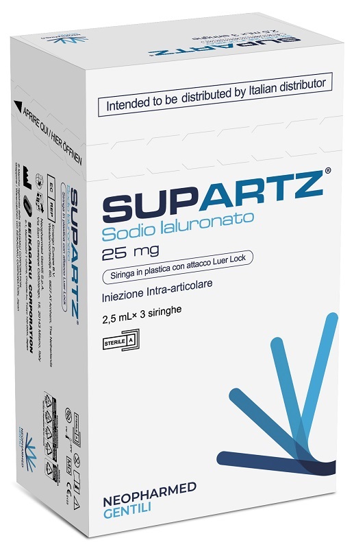 SIRINGA PRERIEMPITA INTRA-ARTICOLARE SUPARTZ ACIDO IALURONICO 25 MG 2,5 ML 3 PEZZI - Farmacia Sant Anna SAS del Dott. Mariani Federigo