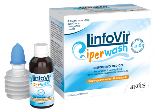 LINFOVIR IPERWASH SOLUZIONE SALINA IPERTONICA TAMPONATA 8 FLACONI DA 60 ML + 1 EROGATORE NASALE - Farmacia Sant Anna SAS del Dott. Mariani Federigo