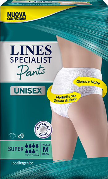 LINES SPECIALIST PANTS SUPER M X 9 PANNOLONE MUTANDINA INDOSSABILE COME NORMALE BIANCHERIA TIPO PULL-ON - Farmacia Sant Anna SAS del Dott. Mariani Federigo