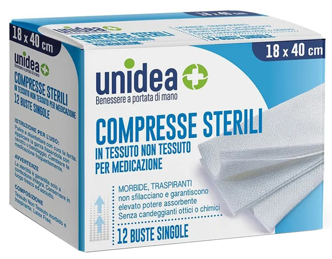 GARZA COMPRESSA UNIDEA IN TESSUTO NON TESSUTO 18X40 12 PEZZI - Farmacia Sant Anna SAS del Dott. Mariani Federigo
