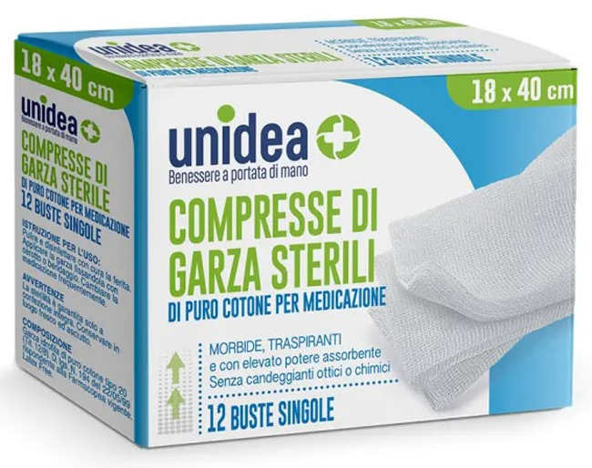 GARZA COMPRESSA UNIDEA COTONE 18X40 CM 12 PEZZI - Farmacia Sant Anna SAS del Dott. Mariani Federigo