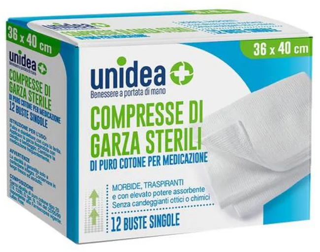 GARZA COMPRESSA UNIDEA COTONE 36X40 CM 12 PEZZI - Farmacia Sant Anna SAS del Dott. Mariani Federigo