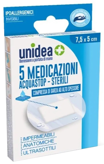 MEDICAZIONE UNIDEA 7,5X5 CM STERILE IMPERMEABILE 5 PEZZI - Farmacia Sant Anna SAS del Dott. Mariani Federigo