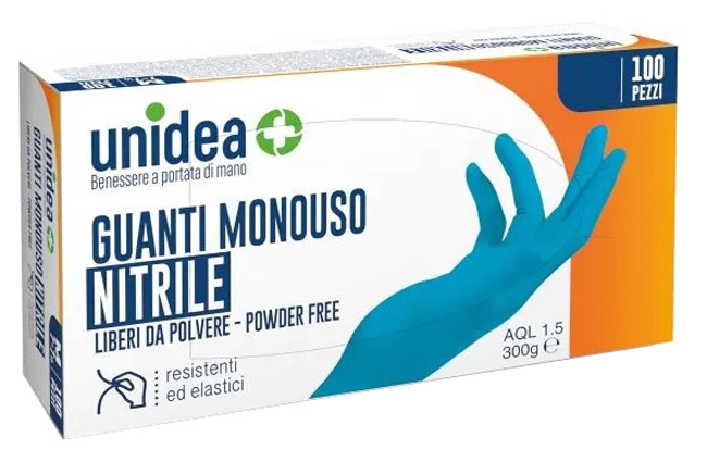GUANTI IN NITRILE SENZA POLVERE UNIDEA MISURA MEDIA 100 PEZZI - Farmacia Sant Anna SAS del Dott. Mariani Federigo