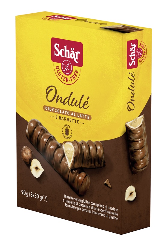 SCHAR ONDULE' BARRETTE CON RIPIENO DI NOCCIOLE RICOPERTE DI CIOCCOLATO AL LATTE 3 PORZIONI DA 30 G - Farmacia Sant Anna SAS del Dott. Mariani Federigo