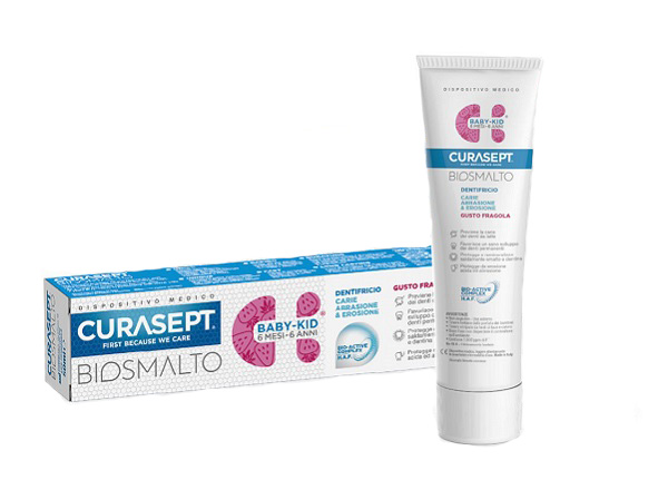 CURASEPT BIOSMALTO DENTIFRICIO BABY KID FRAGOLA CARIE ABRASIONE & EROSIONE 50 ML - Farmacia Sant Anna SAS del Dott. Mariani Federigo