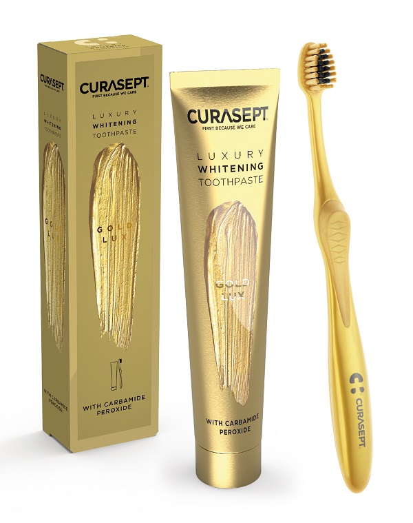 CURASEPT GOLD LUXURY WHITENING DENTIFRICIO 75 ML + SPAZZOLINO - Farmacia Sant Anna SAS del Dott. Mariani Federigo
