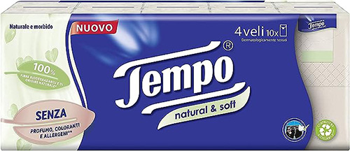TEMPO FAZZOLETTI NATURAL&SOFT 10 PEZZI DA 9 FAZZOLETTI - Farmacia Sant Anna SAS del Dott. Mariani Federigo