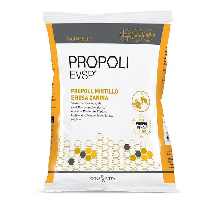 PROPOLI EVSP CARAMELLE PROPOLI MIRTILLO ROSA CANINA 65 G - Farmacia Sant Anna SAS del Dott. Mariani Federigo