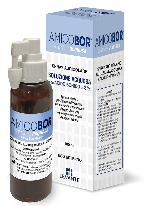SOLUZIONE ACQUOSA PER IRRIGAZIONE DELL'ORECCHIO AMICOBOR 100 ML - Farmacia Sant Anna SAS del Dott. Mariani Federigo