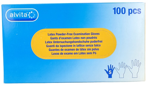 GUANTI DA ISPEZIONE ALVITA IN LATTICE SENZA TALCO S 100 PEZZI - Farmacia Sant Anna SAS del Dott. Mariani Federigo