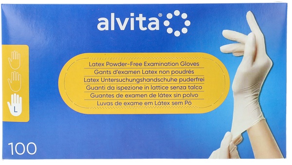 GUANTI DA ISPEZIONE ALVITA IN LATTICE SENZA TALCO L 100 PEZZI - Farmacia Sant Anna SAS del Dott. Mariani Federigo