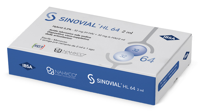 SIRINGA INTRA-ARTICOLARE SINOVIAL HL 64 ACIDO IALURONICO SALE SODICO 3,2% 32MG H-HA + 32MG H-LA/2ML 2 ML - Farmacia Sant Anna SAS del Dott. Mariani Federigo