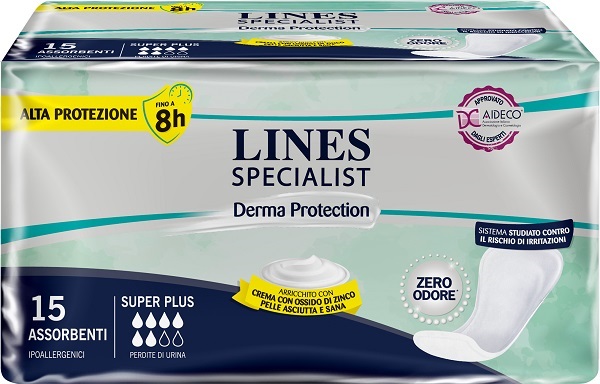 PANNOLONE PER INCONTINENZA LINES SPECIALIST DERMA SAGOMATO ANATOMICO SUPER PLUS 15 PEZZI - Farmacia Sant Anna SAS del Dott. Mariani Federigo