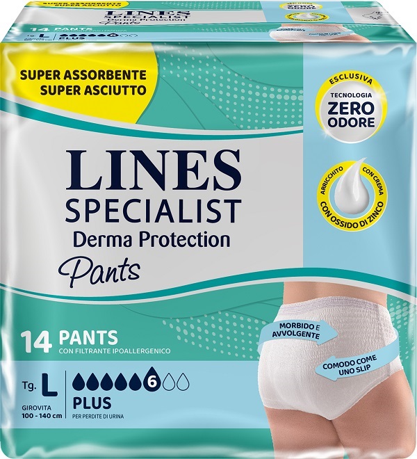 PANNOLONE PER INCONTINENZA LINES SPECIALIST DERMA PANTS PLUS L 14 PEZZI - Farmacia Sant Anna SAS del Dott. Mariani Federigo