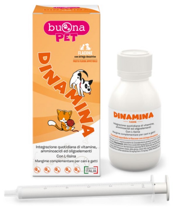 DINAMINA CANI GATTI FLACONE CON SIRINGA DOSATRICE IN PASTA 60 G BUONAPET - Farmacia Sant Anna SAS del Dott. Mariani Federigo